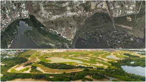 Antes e depois da área do Campo Olímpico de Golfe Fotos: Google Earth e Rio 2016/Alex Ferro 